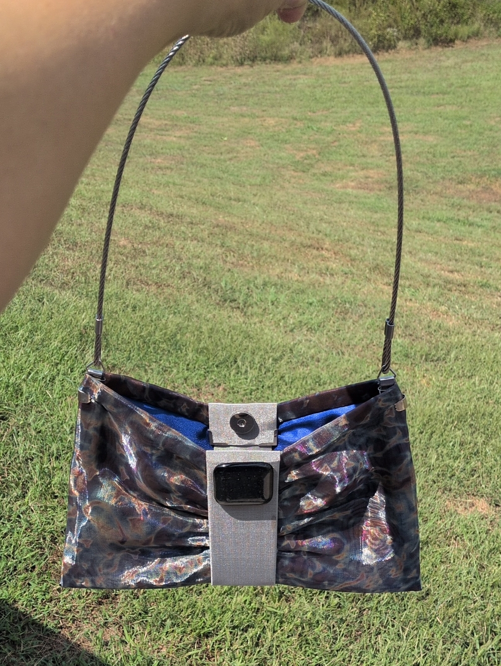 Metallic Multicolor Shoulder Bag with Blue Interior